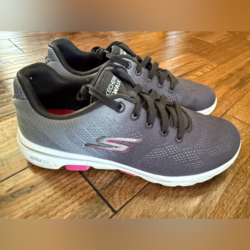 Skechers Go Walk 5 Alive‎ Black Hot Pink Womens Casual Sneakers 15929 Size 6.5